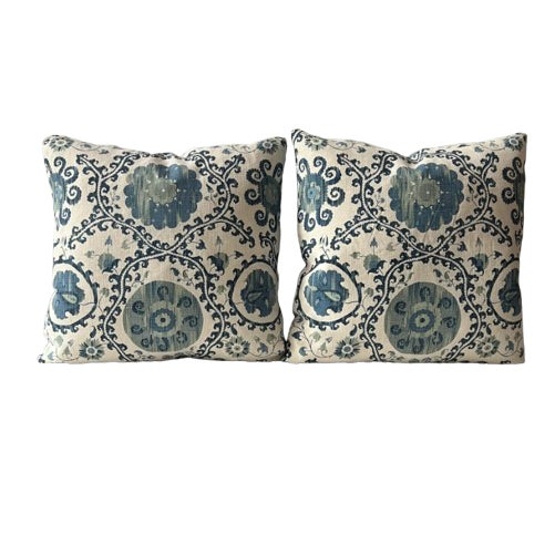 Contemporary Floral Motif 20” Feather/Down Pillows - A Pair For Sale
