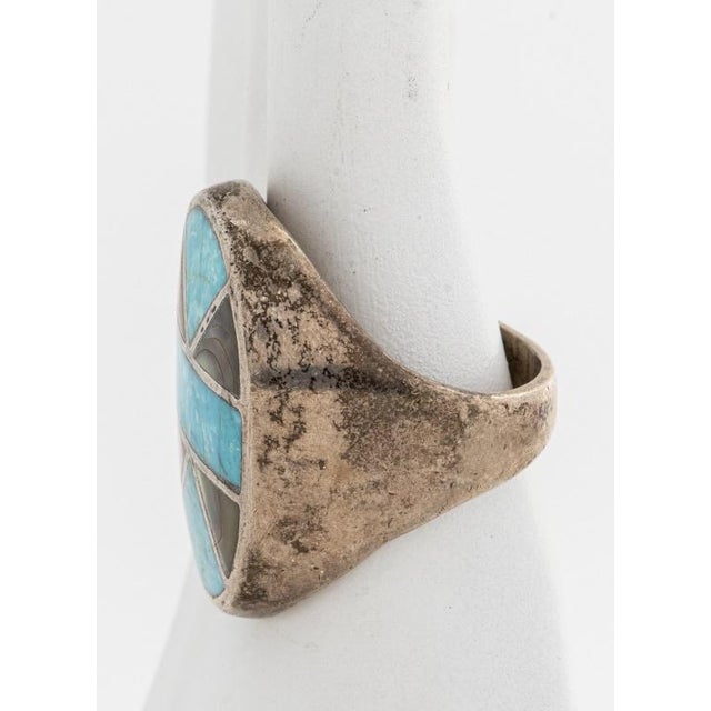 Metal Vintage Southwestern Silver, Turquoise & Shell Ring For Sale - Image 7 of 7