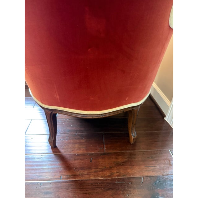 Late 20th Century Henredon French Provincial Rust Velvet Armchair With Contrasting Welt & Down Cushion For Sale - Image 11 of 12