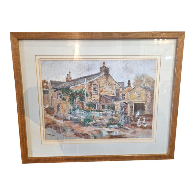 M. Storm (Martin Storm), Village Farm. Vintage Framed Watercolor Painting For Sale