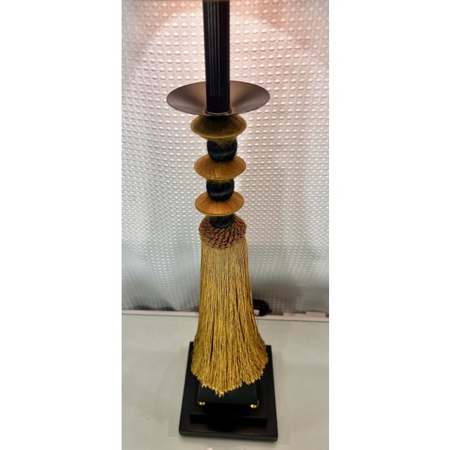 Metal Vintage Art Deco Style Tassel Column Table Lamp by Tyndale For Sale - Image 7 of 11