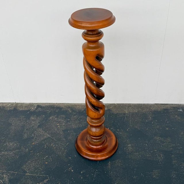 Mid-Century Barley Twist Pedestal in Polished Walnut, 1960s For Sale - Image 4 of 8