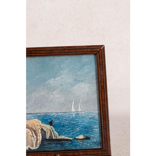 English Mid 20th Century Original Oil on Board Landscape With Fisherman For Sale - Image 3 of 6