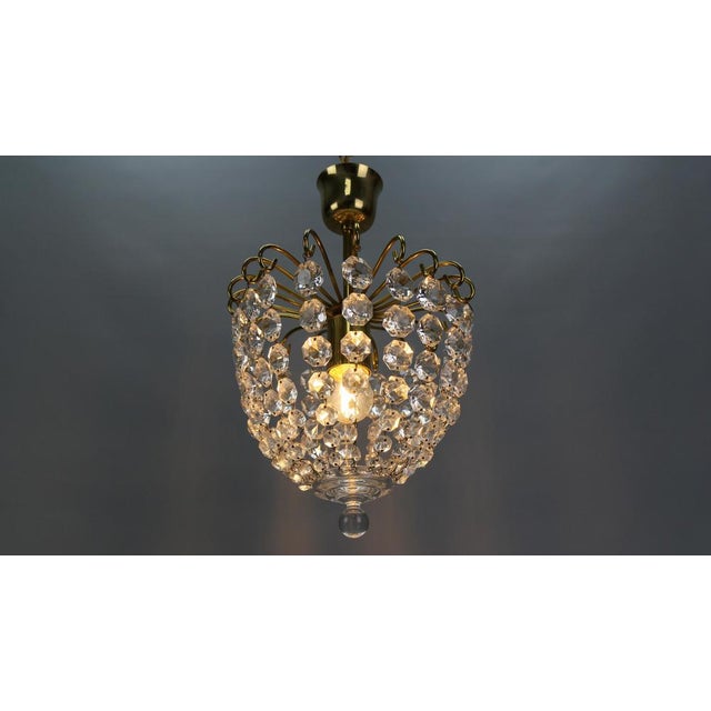 Hollywood Regency Crystal Glass and Brass Pendant Chandelier, Germany, 1970s For Sale - Image 12 of 18