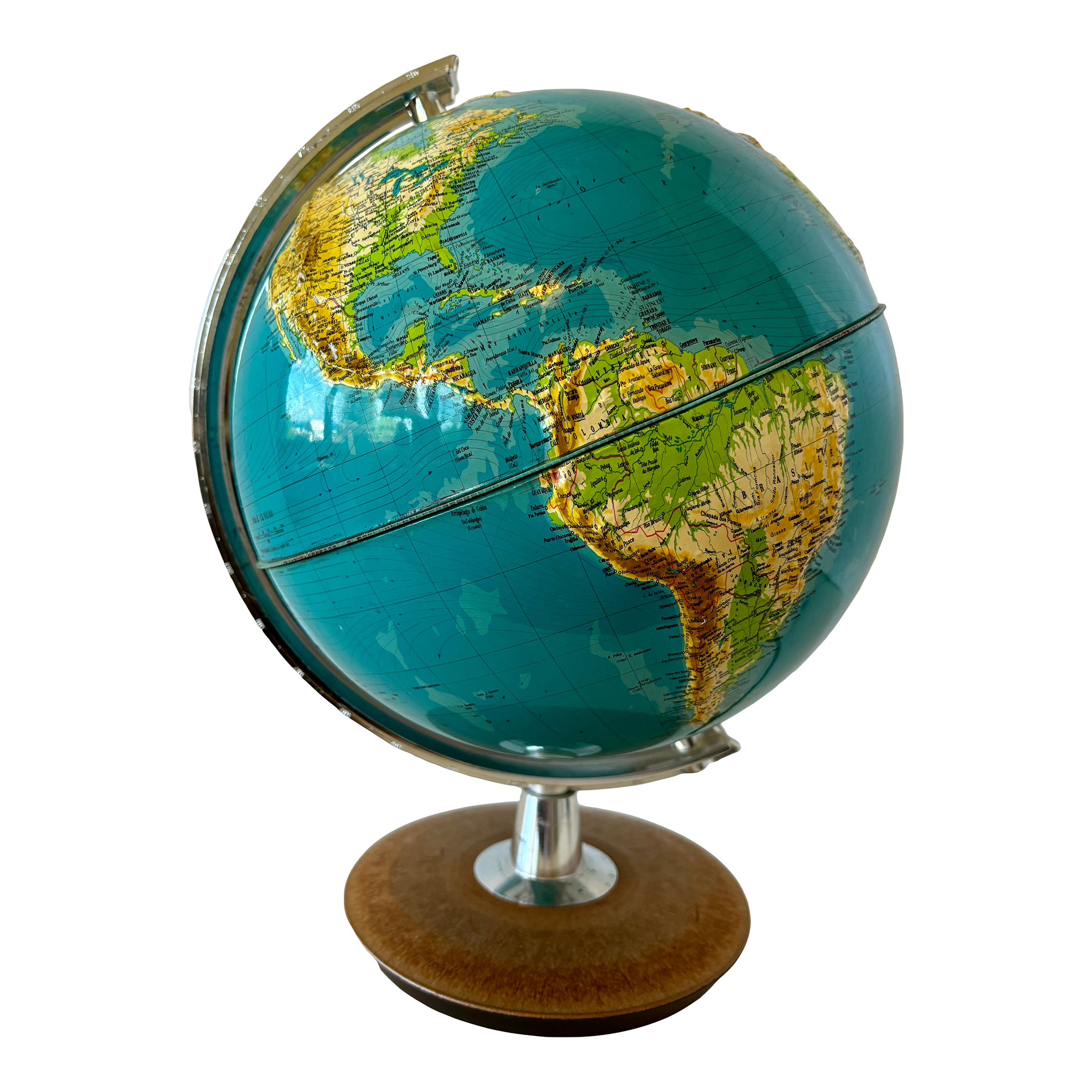 Vintage 80s Illuminated-Relief Topography World Globe, Made in