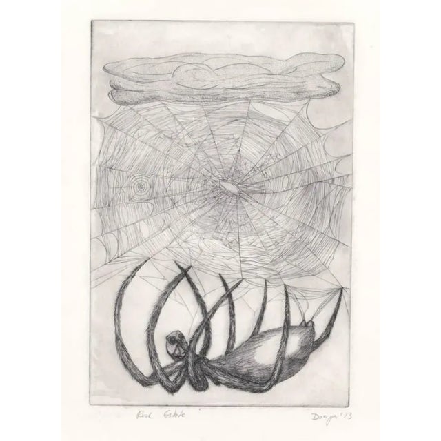 Surrealism 1973 John Doerper Spider Satirical Etching For Sale - Image 3 of 3