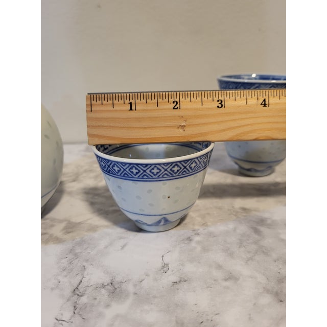 1980s Chinese Floral Porcelain Translucent Rice Grain - Set of 5 For Sale - Image 13 of 15