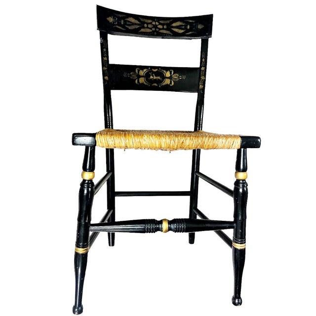 Vintage Nichols & Stone Hitchcock Style Rush Bottom Chairs With Black