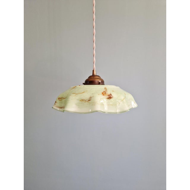 Art Deco Pendant Light in Green Marbled Opaline Glass, 1920s-1930s For Sale - Image 3 of 12