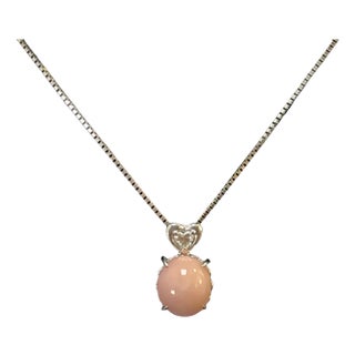 Platinum Necklace With Conch Pearl & Diamond Accent Pendant For Sale