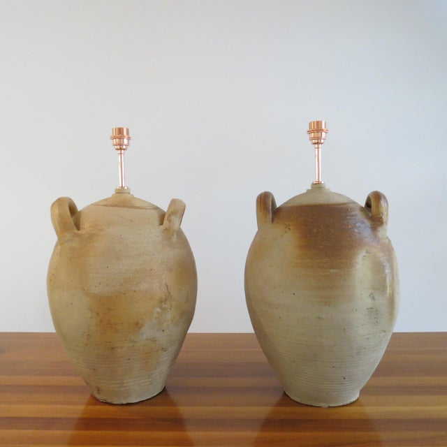 Large Pottery Olive Oil Jar Table Lamps, Set of 2 For Sale - Image 16 of 16