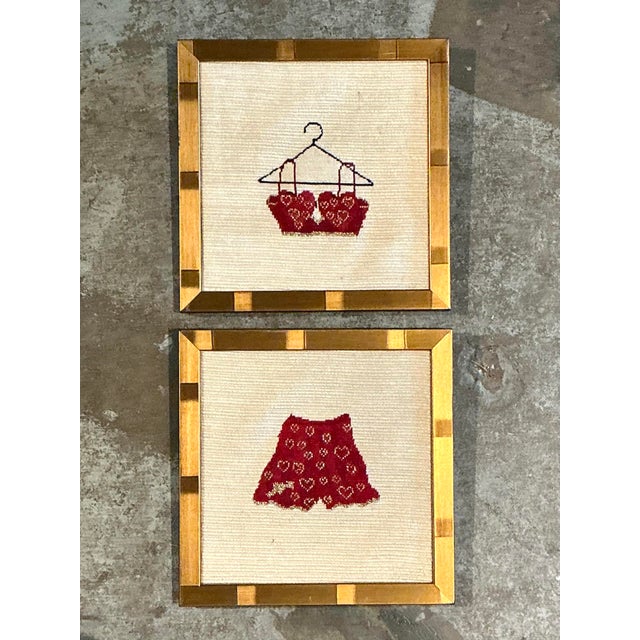 Wood Vintage Original Needlepoint Swimsuit For Sale - Image 7 of 12