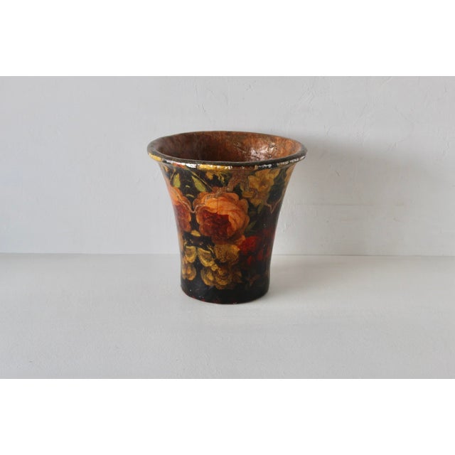 Pulvermacher Style Art Nouveau Paper Mache Floral Decoupage Cachepot Wastebasket Vintage For Sale - Image 4 of 14