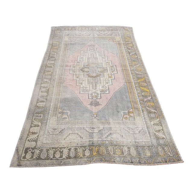 Vintage Soft Faded Aztec Rug, 1960s For Sale