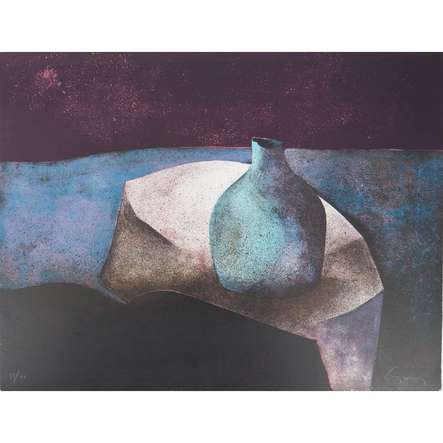 Claude Gaveau, Still Life with Blue Vase, Lithograph For Sale