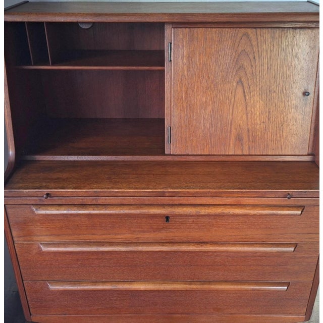 Mid-Century Modern Teak Secretary with Drawers and Hidden Mirror from AG Aarhus, Denmark, 1960s For Sale - Image 3 of 8