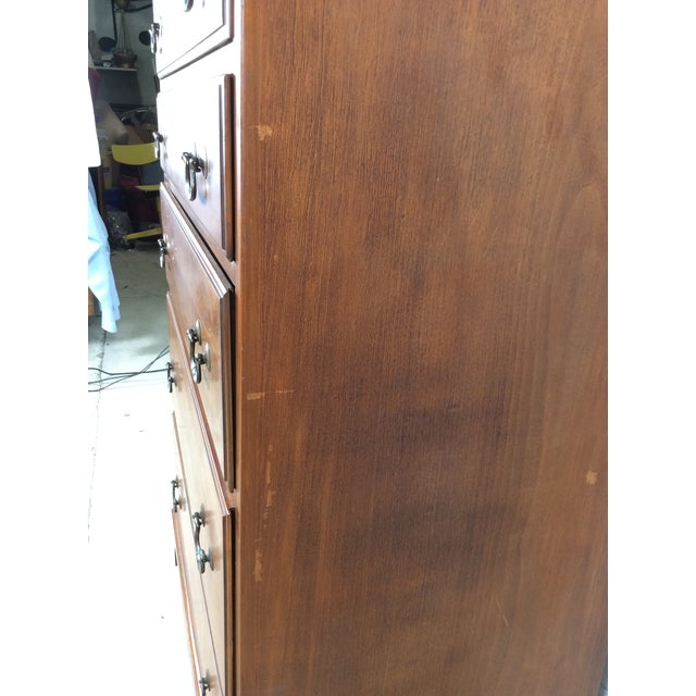 Brown Mid Century Colonial Revival Highboy Dresser With Stow Away Writing Desk For Sale - Image 8 of 12