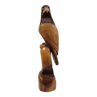 Vintage Peter Bridgewater 1982 Hand Carved Eagle Sculpture Nassau For Sale