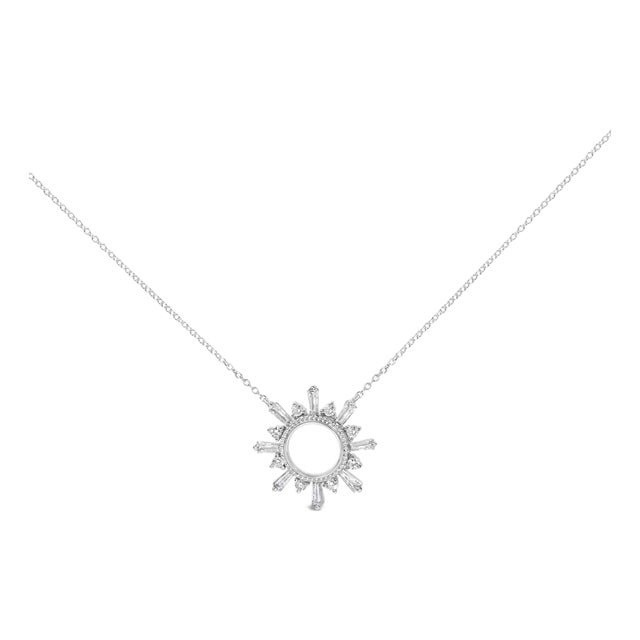 Sterling Silver 5/8 Cttw Diamond Starburst Medallion Pendant Necklace For Sale