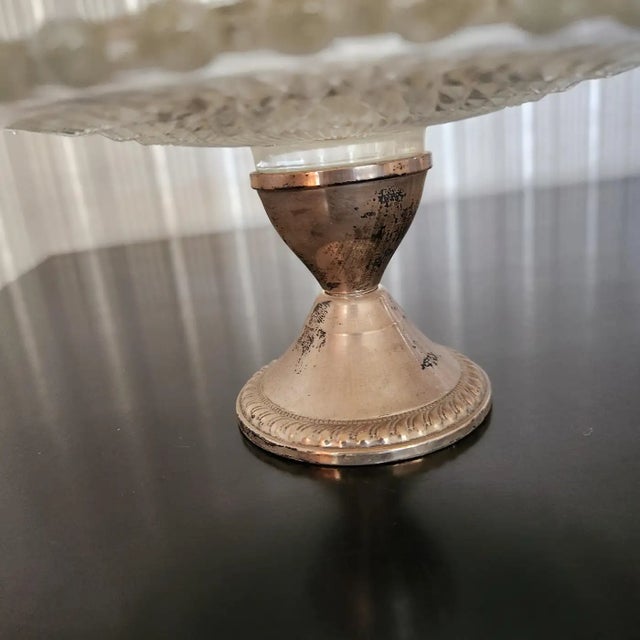 Metal Maurice Duchin Glass & Silver Pedestal Cake Plate 1940s For Sale - Image 7 of 8