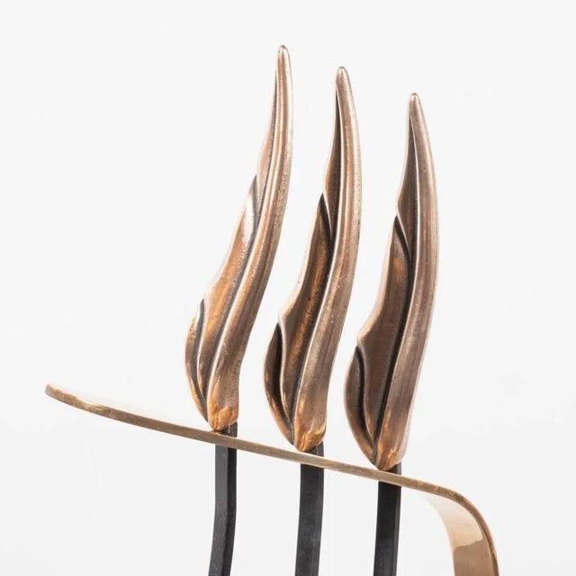 Mid-Century Modern Brutalist Flame Bronze & Black Enamel Firetool Set - Set of 4 For Sale In New York - Image 6 of 13
