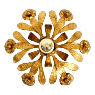 Brutalist Florentine Gold-Plated Iron Ceiling Lamp, 1960s For Sale