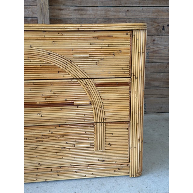 Tan Vintage Restored Organic Modern Pencil Reed Rattan Arch Front Dresser For Sale - Image 8 of 12