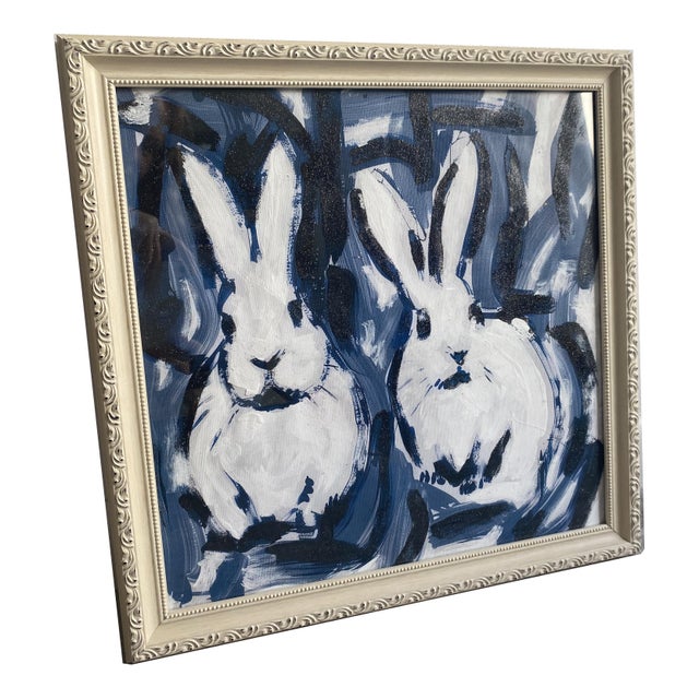 Chinoiserie Bunny Hop Original Painting by Tatiana Duperault Abstract Framed Bunny Art Chinoiserie Style For Sale - Image 3 of 5