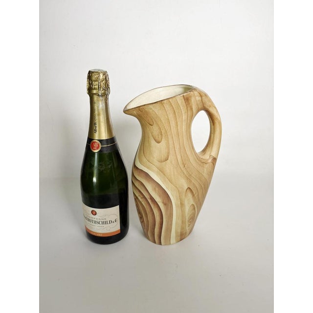 Rustic Ceramic Pitcher with Faux Wood Motif, France, 1960s For Sale - Image 3 of 12