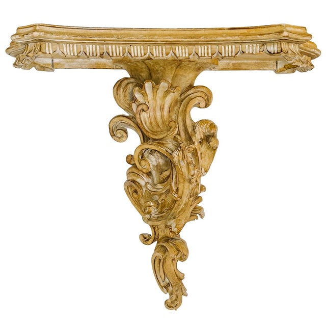 Wood Late 20th Century Large Scale Italian Rococo Wood Carved Wall Brackets - A Pair For Sale - Image 7 of 17