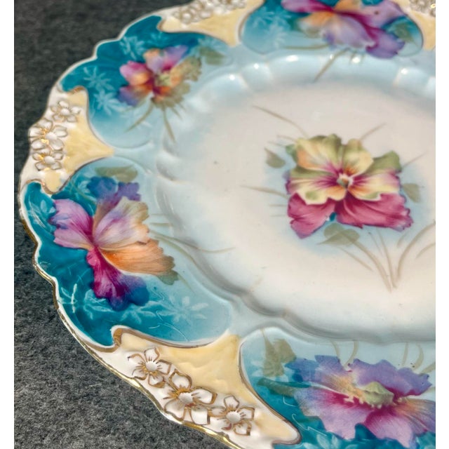 Early 20th Century Antique Scalloped Hand Painted Fine Porcelain Plates- Set of 2 For Sale - Image 5 of 7