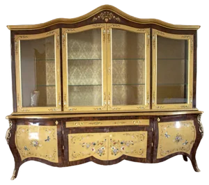 Antique Style Bookcase with Four-Door Riser in Myrtle Burl, 2000s