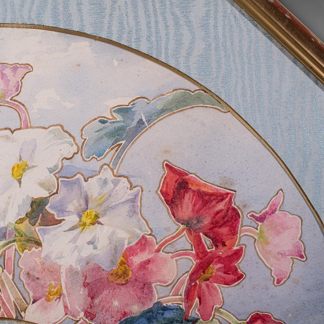 Glass Vintage Projet d'Eventail Picture, French, Watercolour Fan Painting, Baptendier For Sale - Image 7 of 10