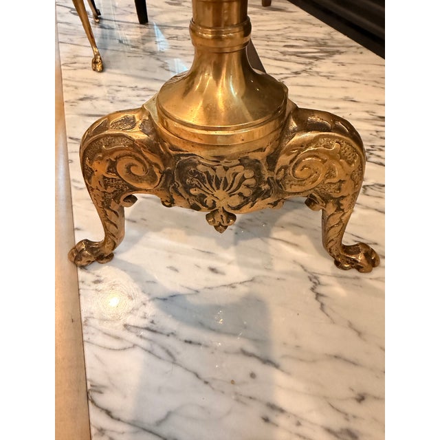 Hollywood Regency Pair of Vintage Japanese Solid Brass Claw Foot Andirons For Sale - Image 3 of 7