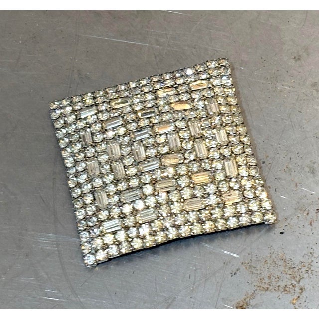 1950s-60s extra-large silver-tone/rhinestone diamond-shape brooch. Excellent condition.