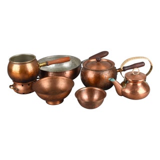Vintage Art Deco Copper Tea and Coffee Set by Eugen Zint, 1950s, Set of 9 For Sale