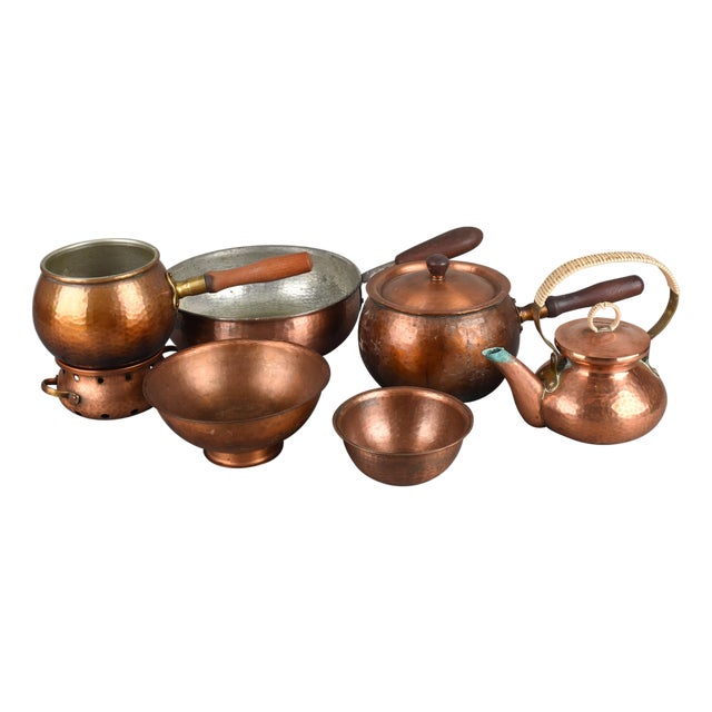 Vintage Art Deco Copper Tea and Coffee Set by Eugen Zint, 1950s, Set of 9 For Sale