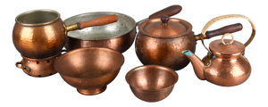 Vintage Art Deco Copper Tea and Coffee Set by Eugen Zint, 1950s, Set of 9