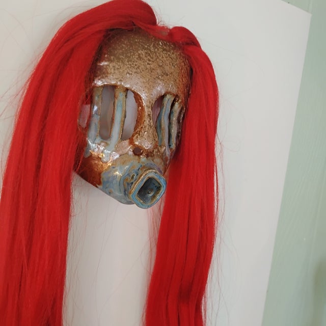 Original Joel Huff Southern Gothic Folk Mask Titled "Crimson Ghost". For Sale - Image 4 of 9