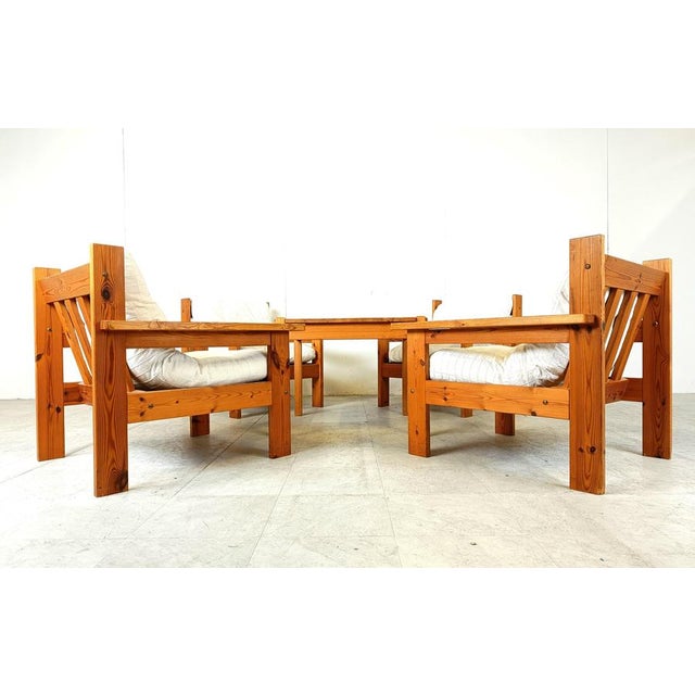 Gold Vintage Pinewood Armchairs, 1980s, Set of 4 For Sale - Image 8 of 12