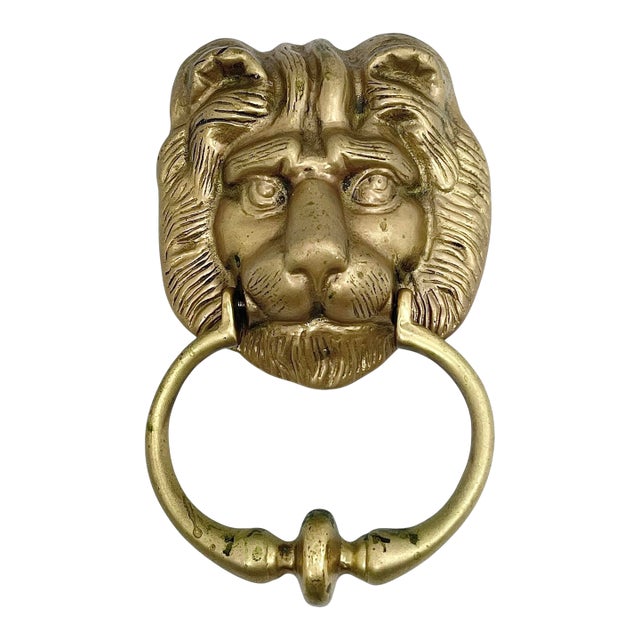 Vintage English Brass Lion Door Knocker For Sale