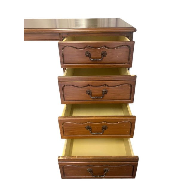 Wood 1960s American Traditional Executive Kneehole Desk With File Drawer, Solid Wood For Sale - Image 7 of 12