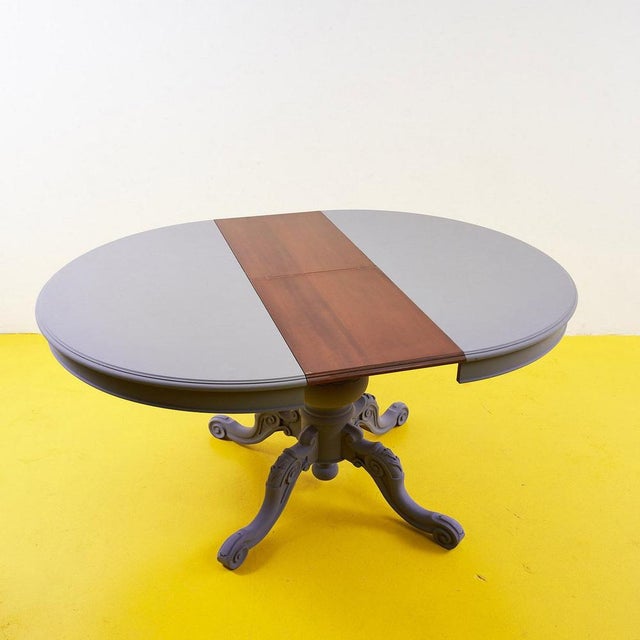 Vintage Round Wooden Kitchen Table For Sale - Image 11 of 12
