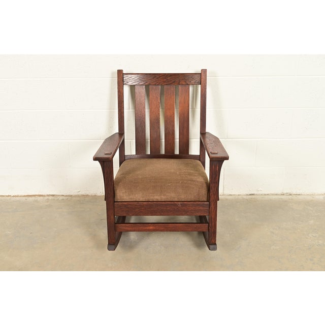 Mission Stickley Style Antique Mission Oak Arts & Crafts Rocking Chair, Circa 1910 For Sale - Image 3 of 11