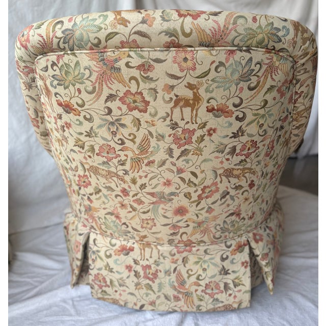 Textile Vintage Ethan Allen Tapestry Club Chair and Matching Ottoman For Sale - Image 7 of 12