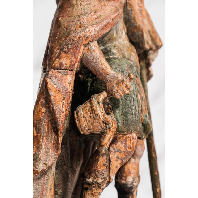 Wonderful Continental Polychrome Antique 18th Century Carved Wood Statue Sculpture Warrior Man Old World European Decor For Sale In New York - Image 6 of 16