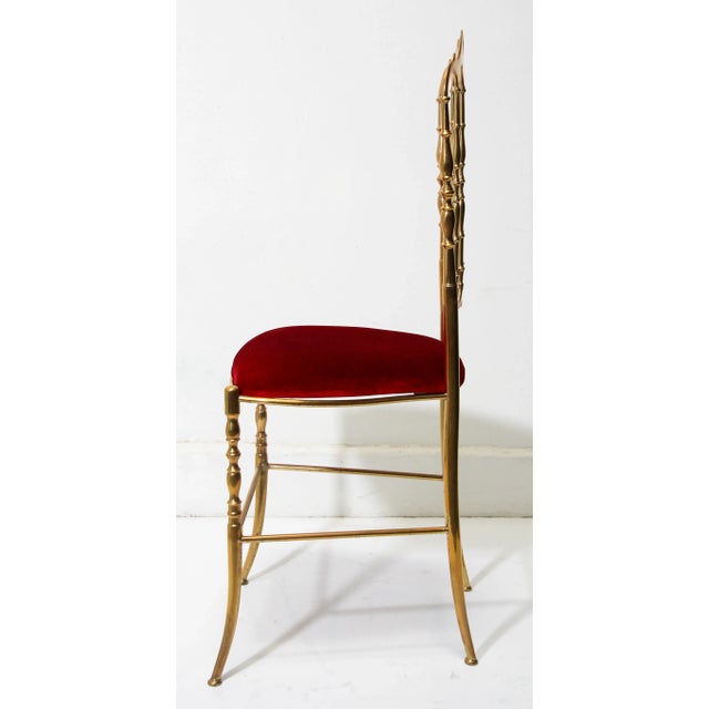 Gold Polished Brass Chiavari Chair With Red Velvet, Italy, 1960s For Sale - Image 8 of 10