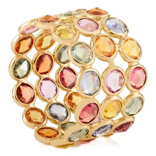 14k Gold Triple Layer Rainbow Multi Sapphire Eternity Ring Size 5 For Sale