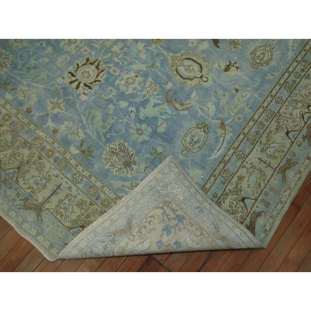 Early 20th Century Light Blue Animal Persian Tabriz Rug - 6'8" x 9'6" For Sale In New York - Image 6 of 12