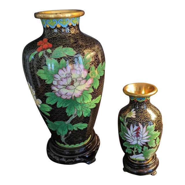 1980s Chinese Cloisonne Vases - Set of 2 For Sale